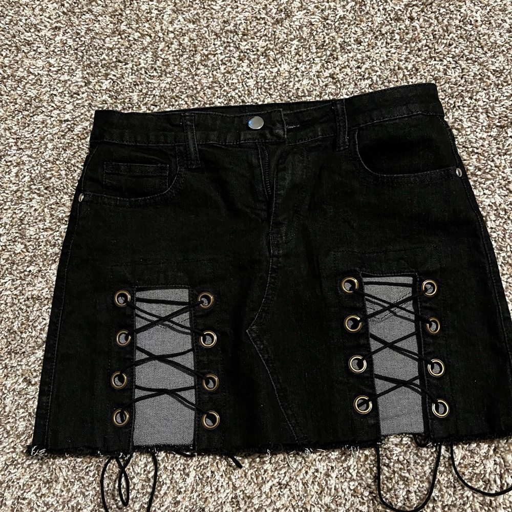 Black jean mini skirt